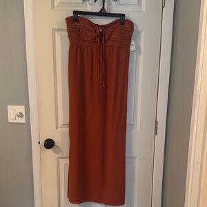 No Boundaries Strapless Rust Dress